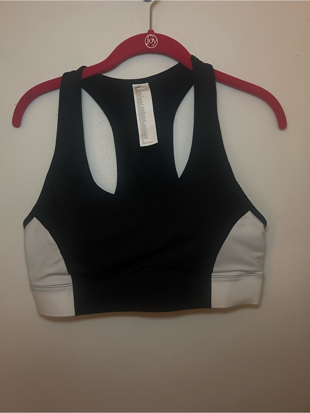 Fabletics Black White Longline Sports Bra Large Racerback Medium Impact Crop